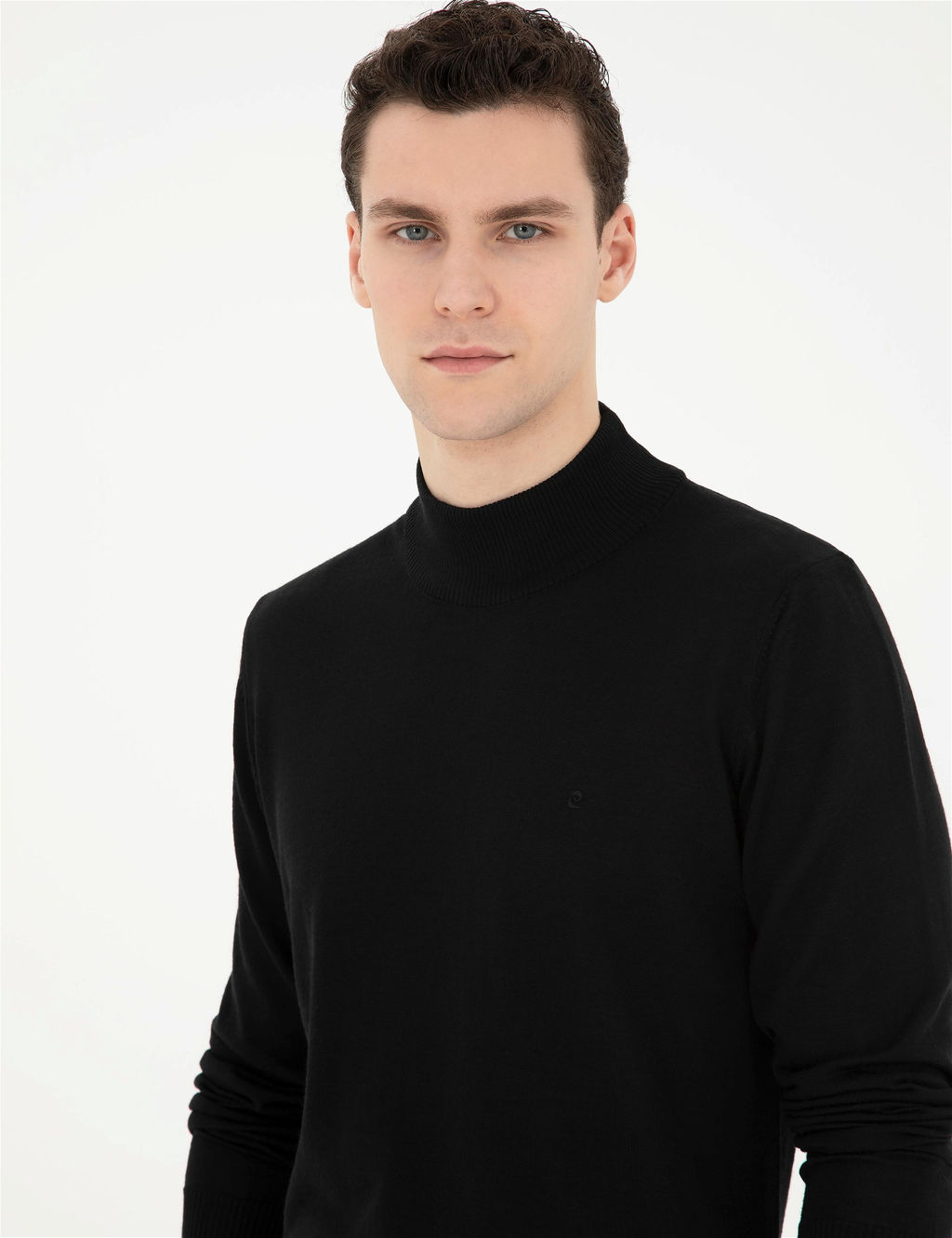 Siyah Slim Fit Yar_m Bal_k__ Yaka Y_n Kar___ml_ Basic Triko Kazak - Pierre cardin фото 2