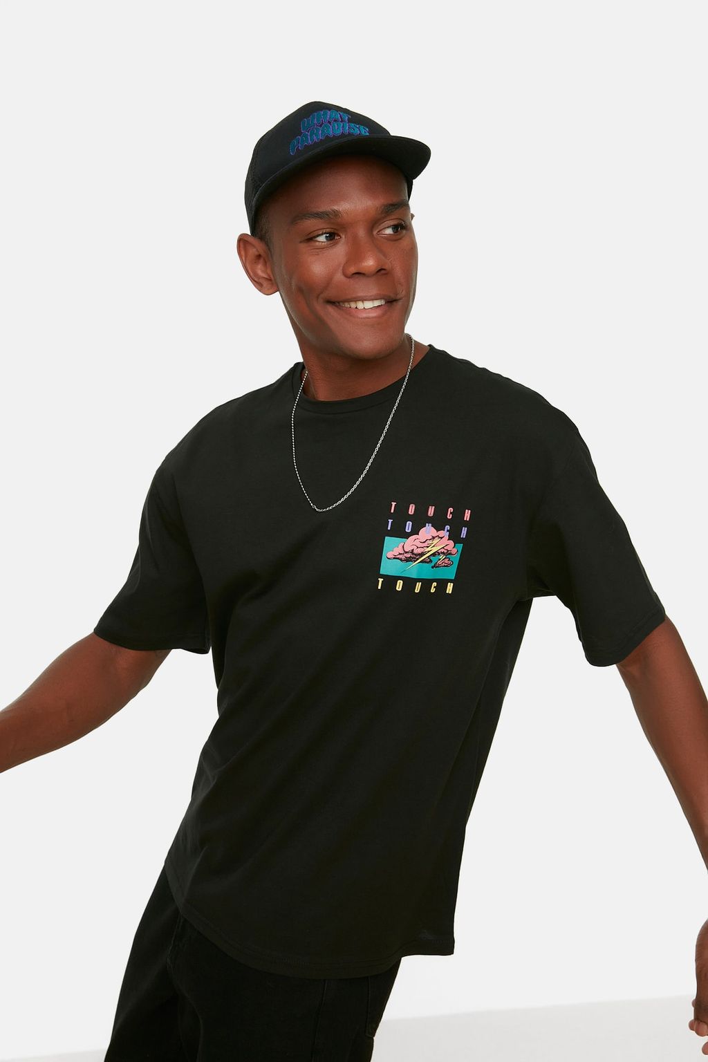 TRENDYOL MAN Siyah Oversize/Genis Kesim %100 Pamuklu Mistik Bask?l? T-Shirt TMNSS22TS0217 - Trendyolmilla фото 5