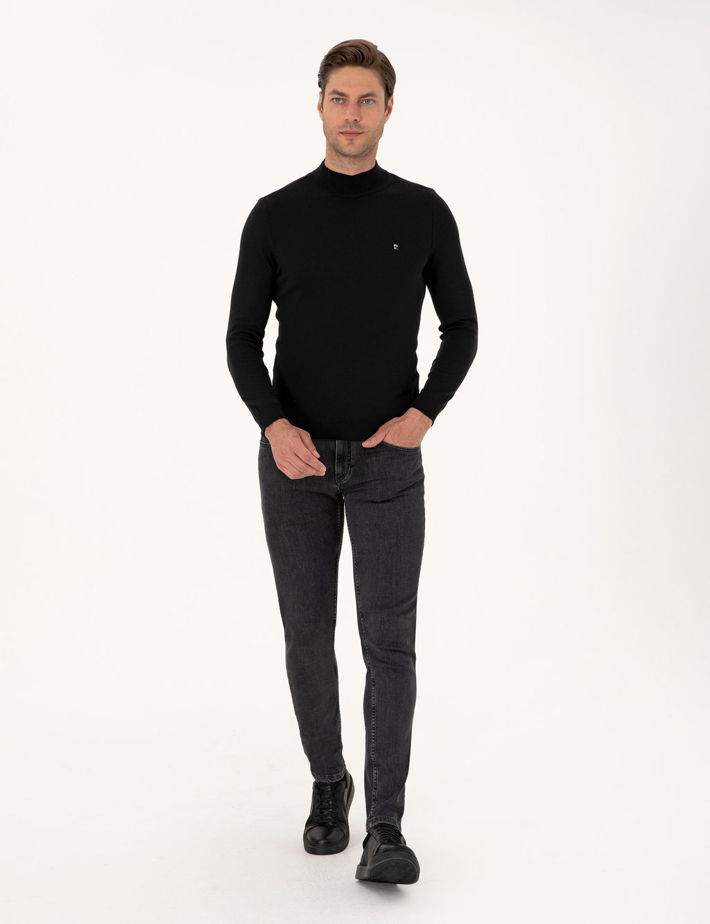 Siyah Slim Fit Yar_m Bal_k__ Yaka Basic Triko Kazak - Pierre cardin фото 4