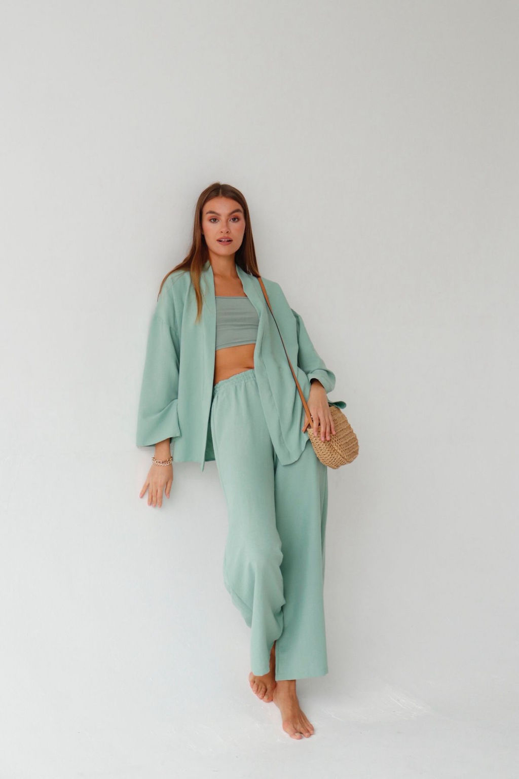 9363 Костюм из кимоно и брюк-палаццо в цвете мята - Martichelli фото 4