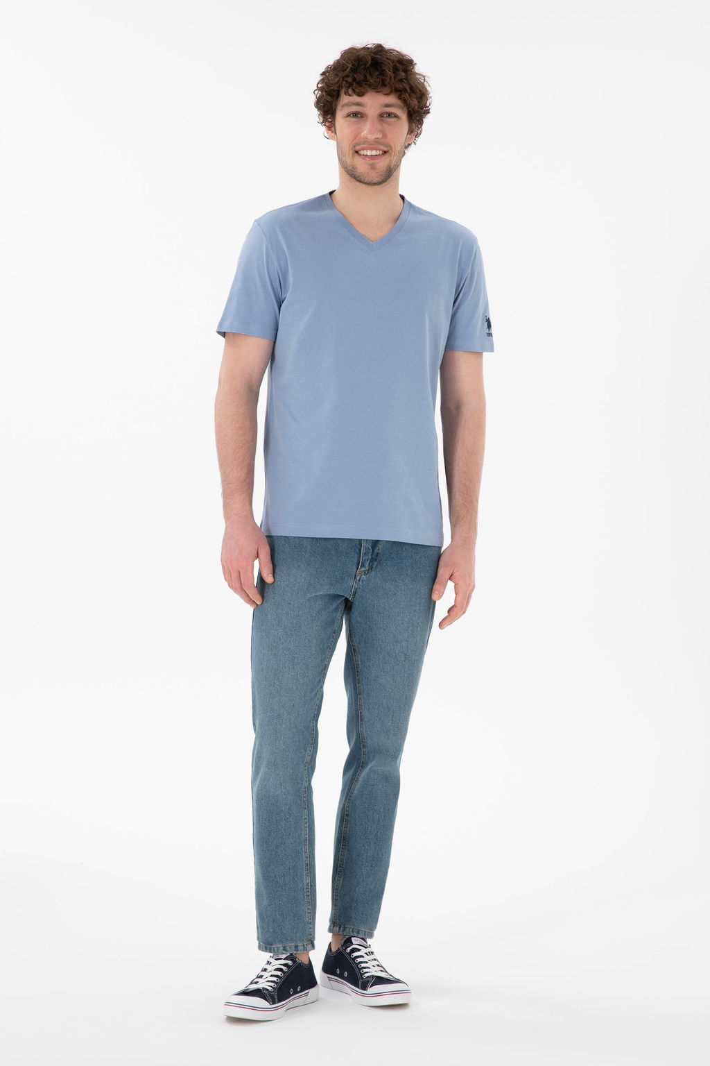 Erkek Regular Fit V Yaka Mavi Basic Ti__rt Sepette S_rpriz _ndirim - U.s. polo assn фото 5
