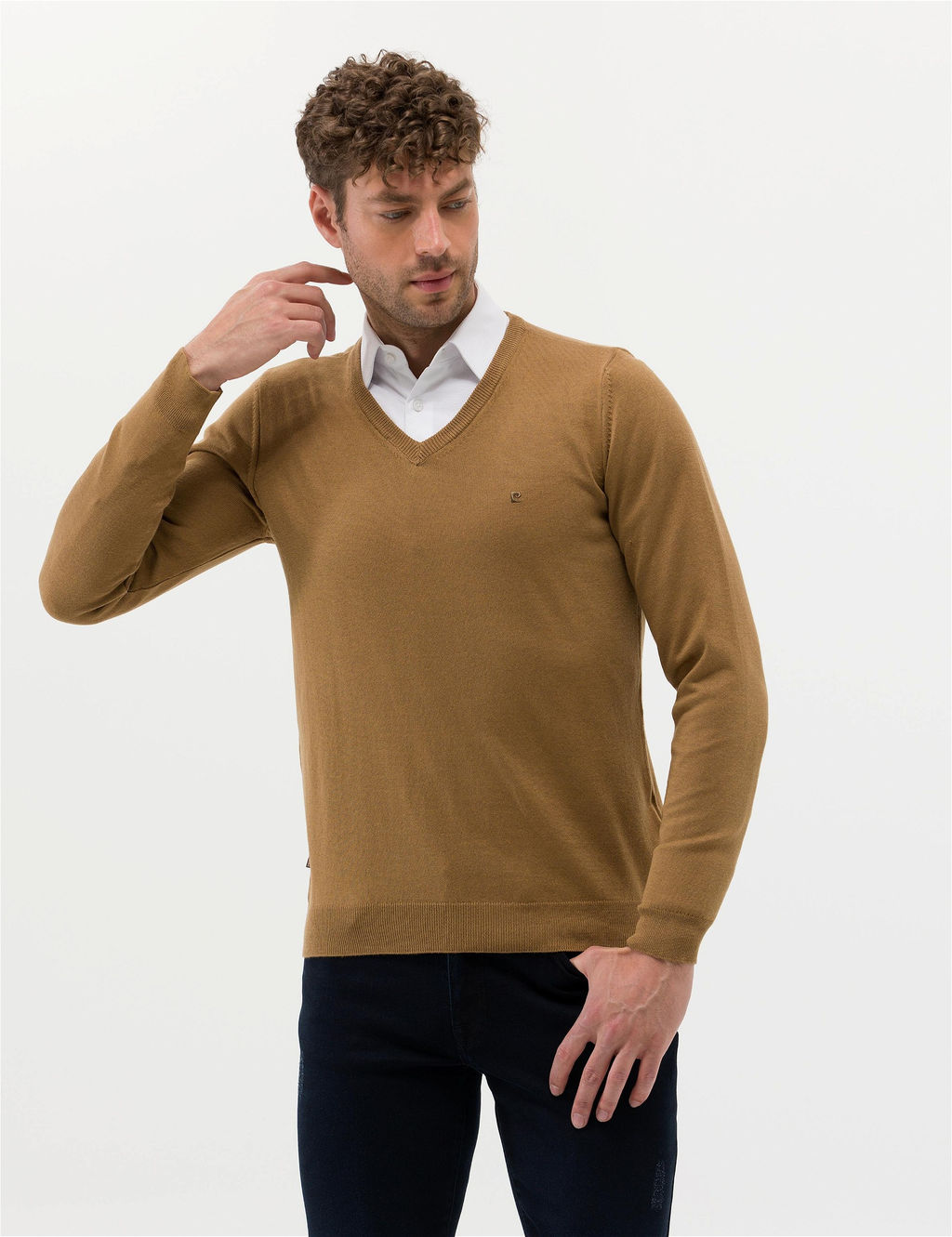 Camel Melanj Slim Fit V Yaka Basic Triko Kazak - Pierre cardin фото 3