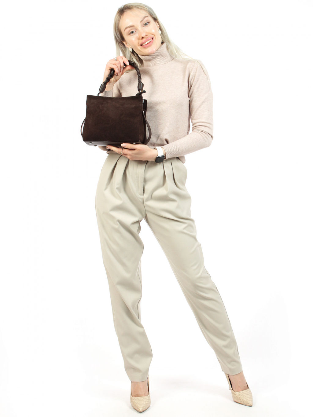 LACCOMA сумка АУ4684-Ф-коричневый натуральная замша хлопок  фото 3