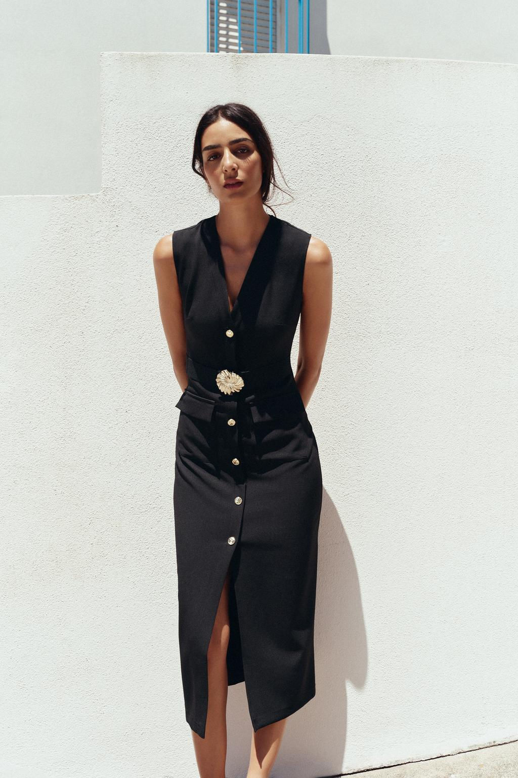 BELTED CREPE MIDI DRESS - Zara фото 9