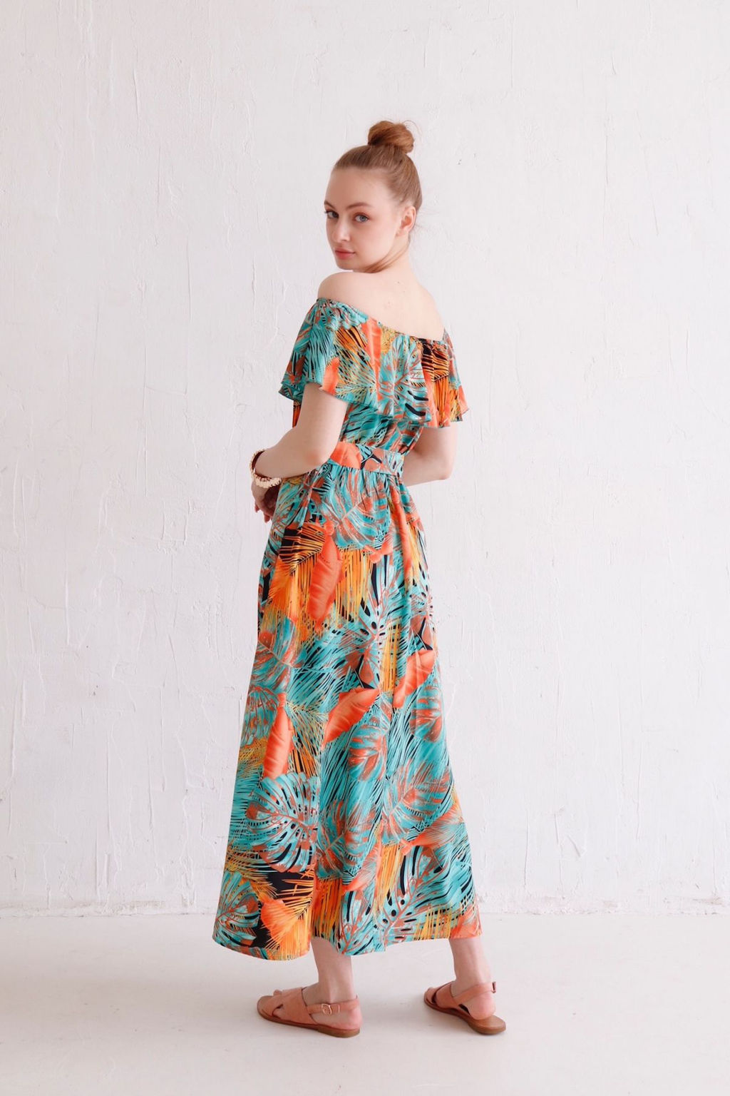 12331 Платье-кармен с тропическим принтом бирюзовое - Martichelli фото 6