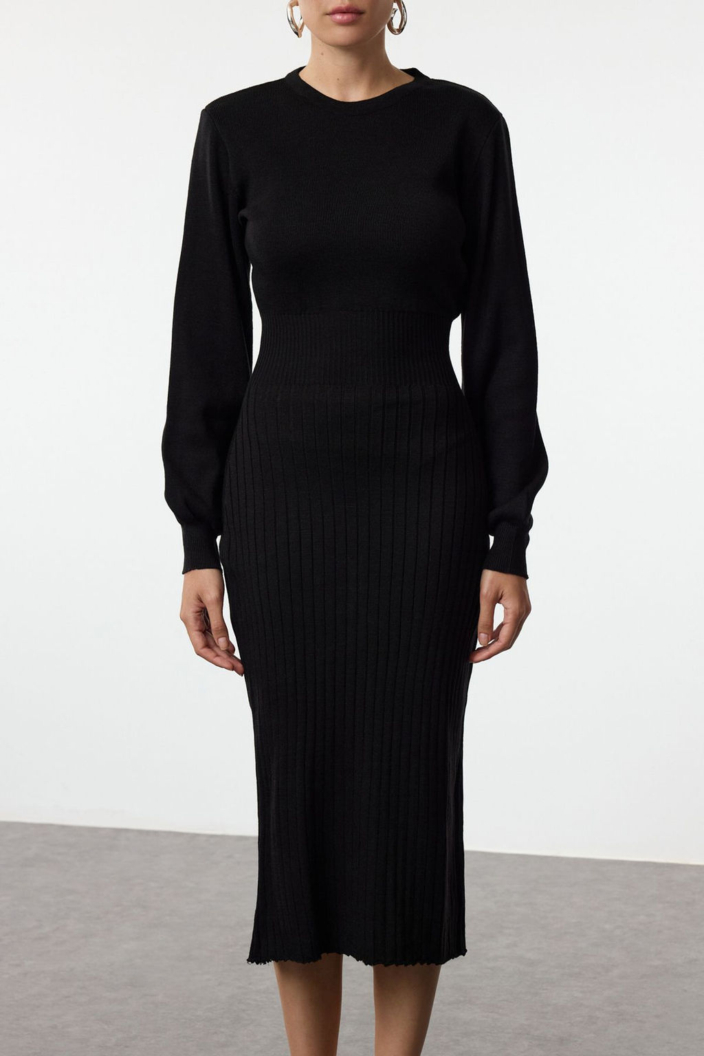 TRENDYOLMILLA Siyah Midi Triko A-Line Formda Elbise TWOAW25EL00023  фото 9