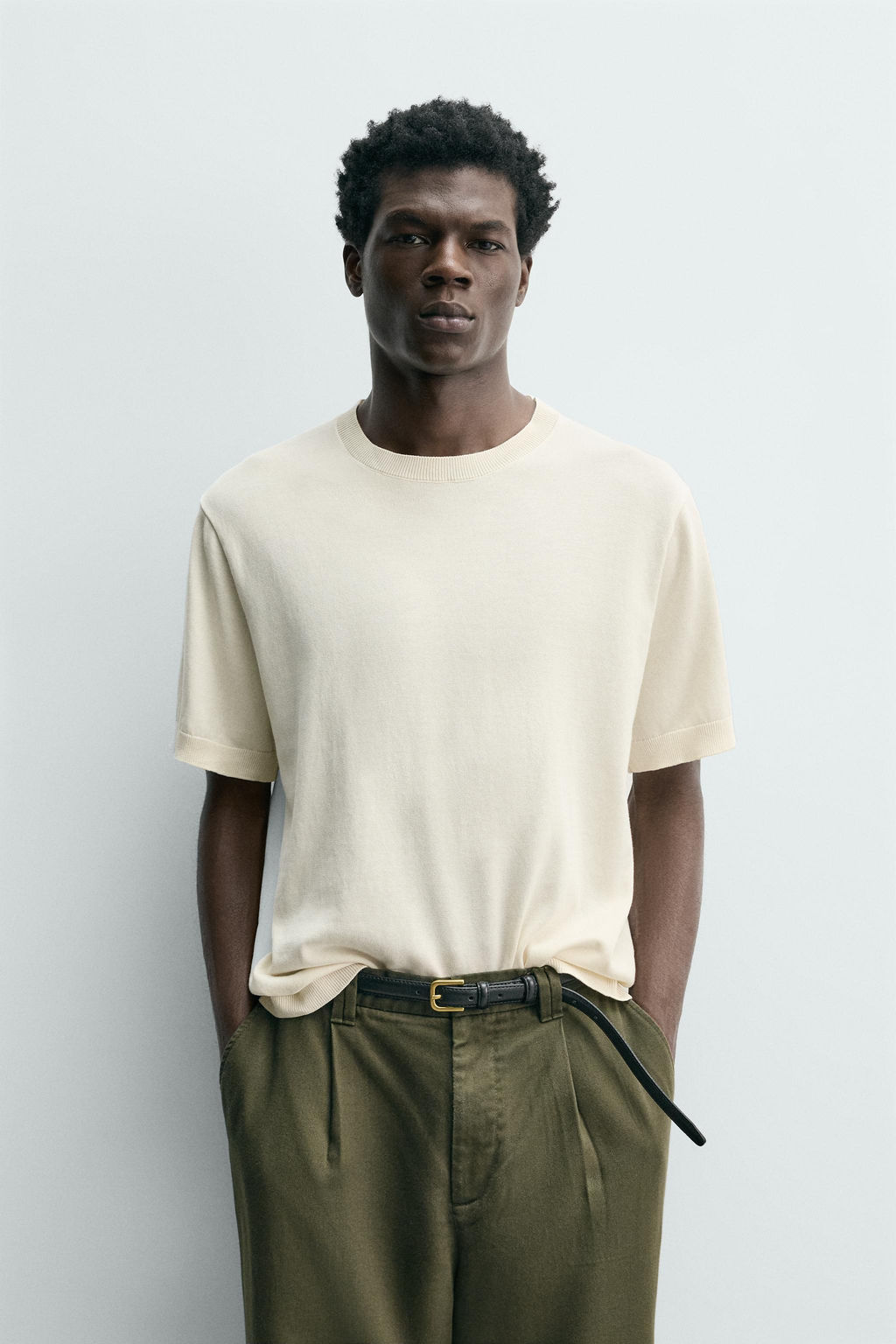 CAMISETA PUNTO LIGERO ALGOD?N / Blanco roto - Zara фото 2