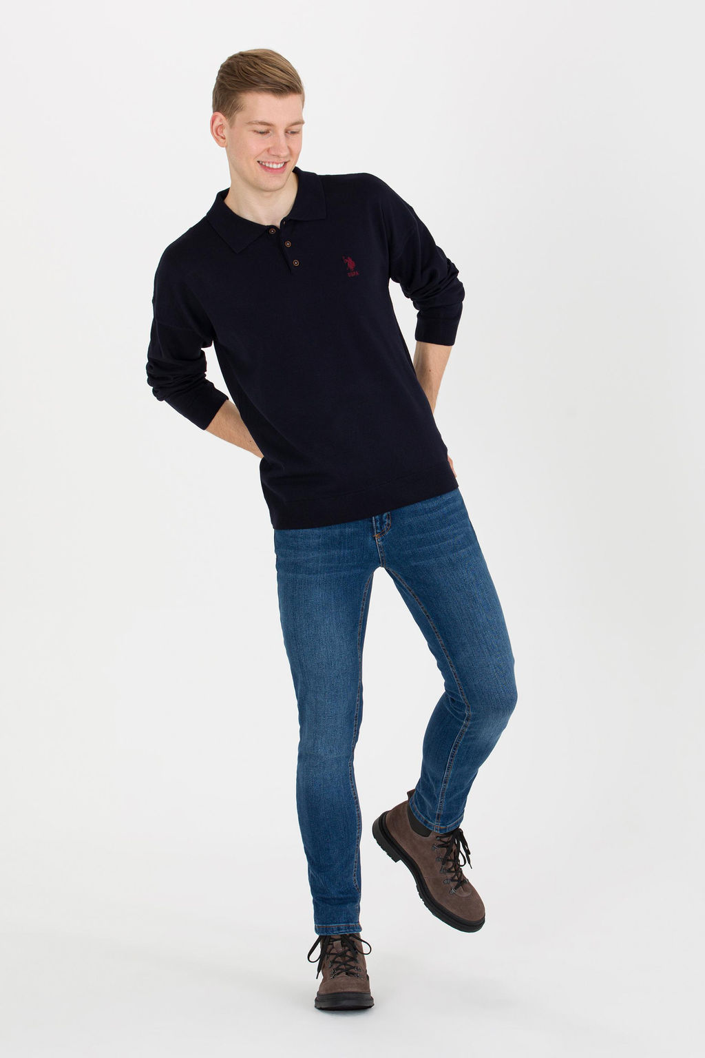 U. S. Polo Assn Мужской темно-синий трикотаж с воротником-поло - U.s. polo assn фото 3
