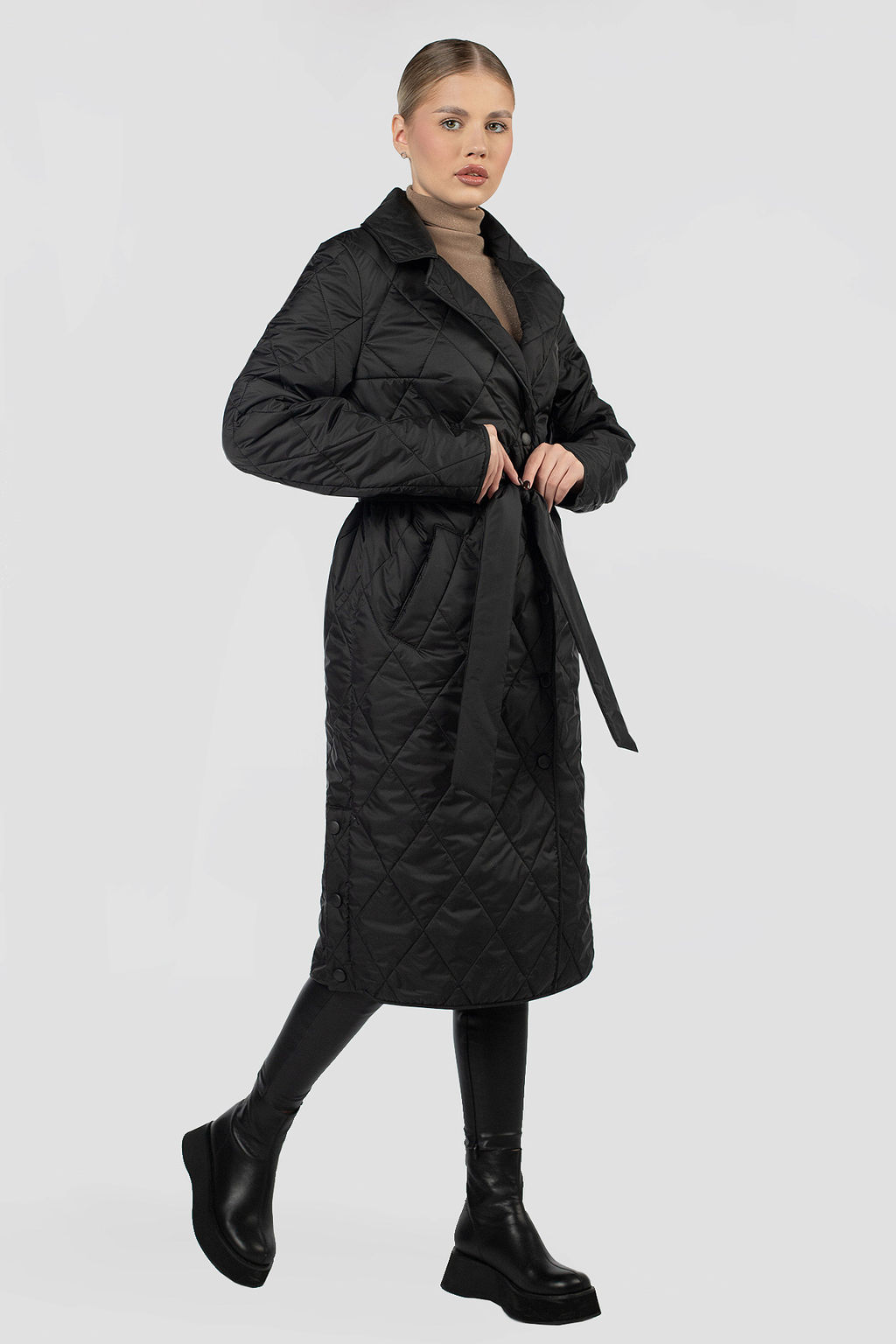 01-12093 Пальто женское демисезонное (пояс) - El podio фото 9