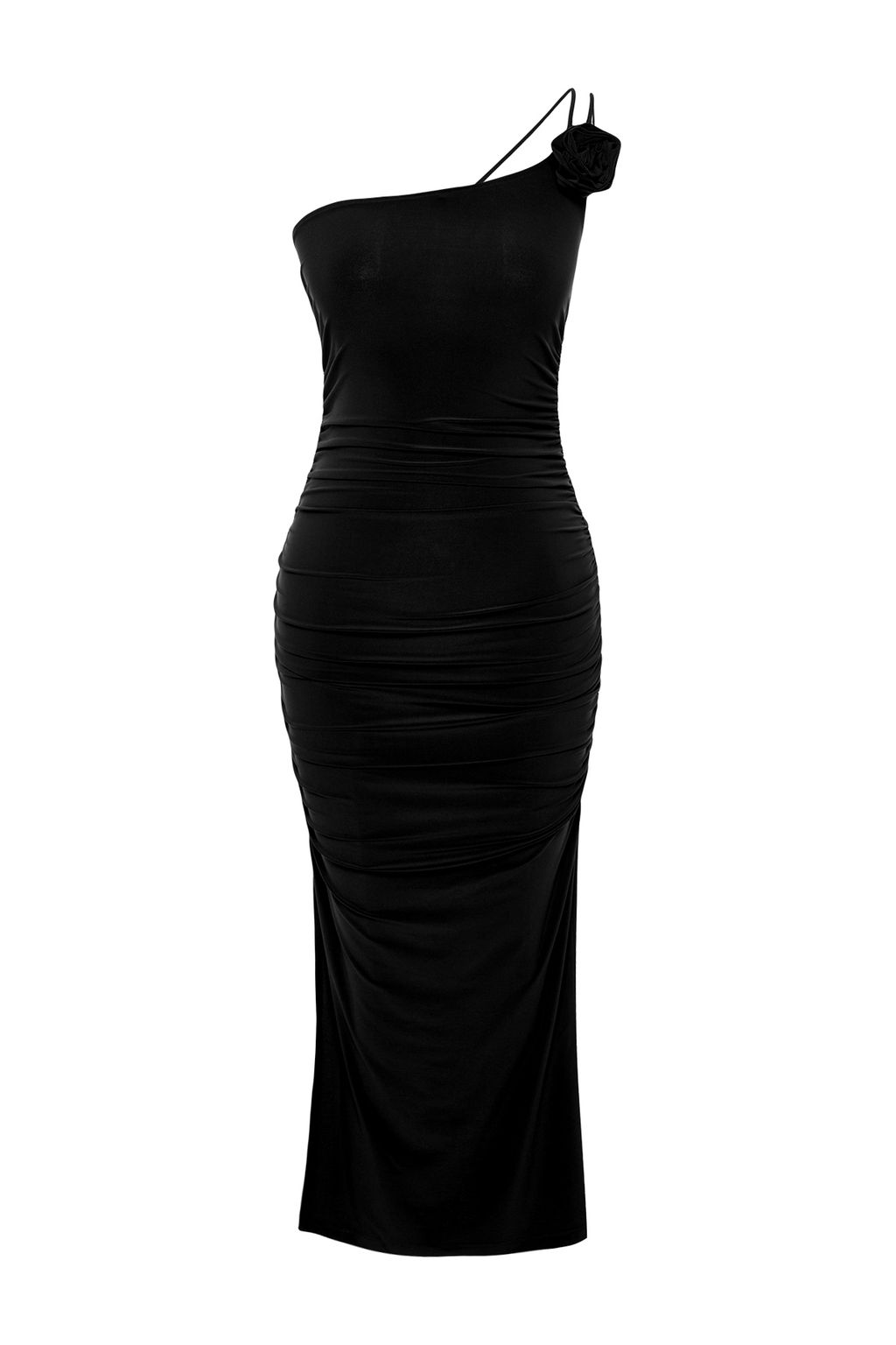 TRENDYOLMILLA Mor Aksesuar Gul Detayl? Buzgulu Bodycone/Vucuda Oturan Esnek Orme Midi Kalem Elbise TWOSS24EL00413