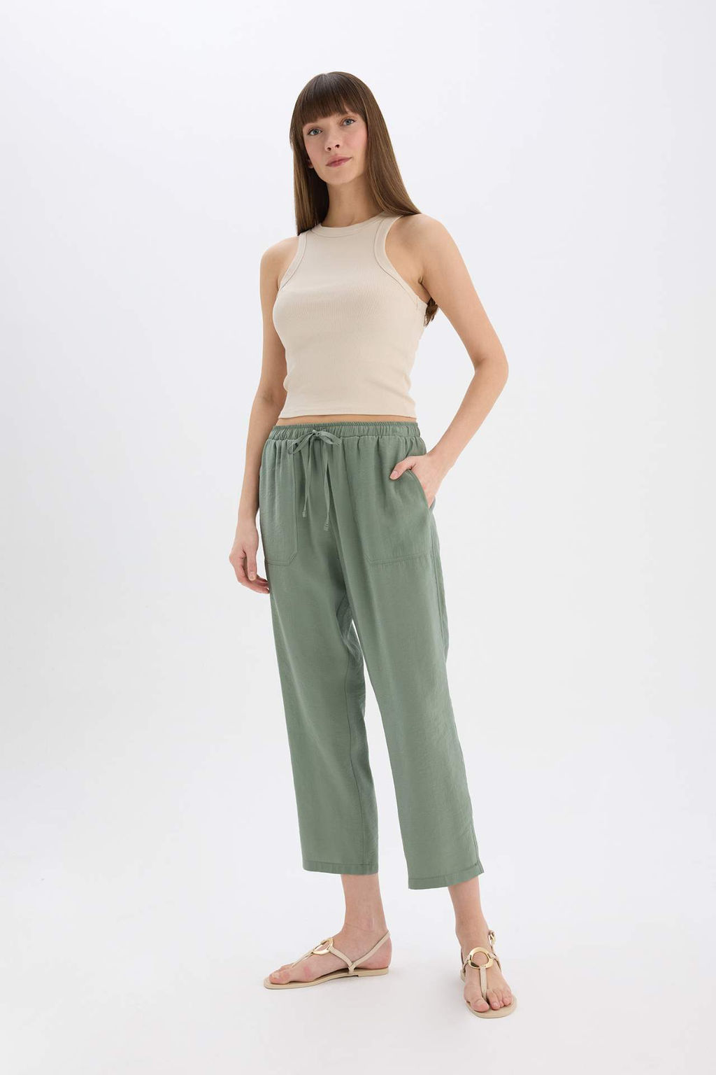 Straight Fit Cift Cepli Yuksek Bel Duz Paca Modal Kumas Pantolon - Defacto фото 2