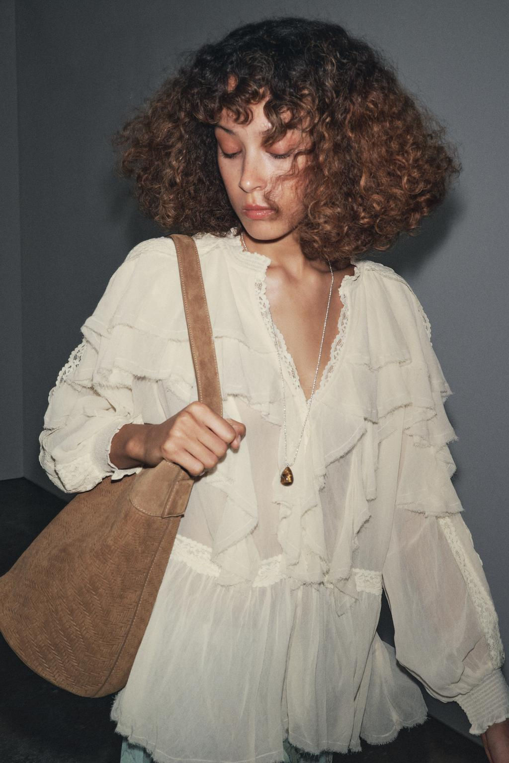 ZW COLLECTION LACE RUFFLE BLOUSE - Zara фото 2