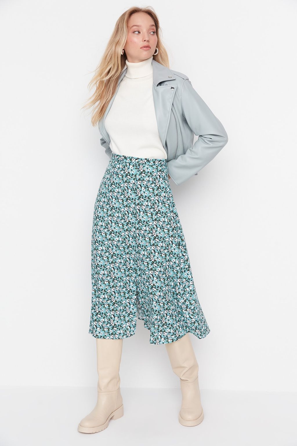 TRENDYOLMILLA Siyah Y?rtmac Detayl? Cicek Desenli Viskon Kumasl? Midi Dokuma Etek TWOSS20ET0230 фото 16