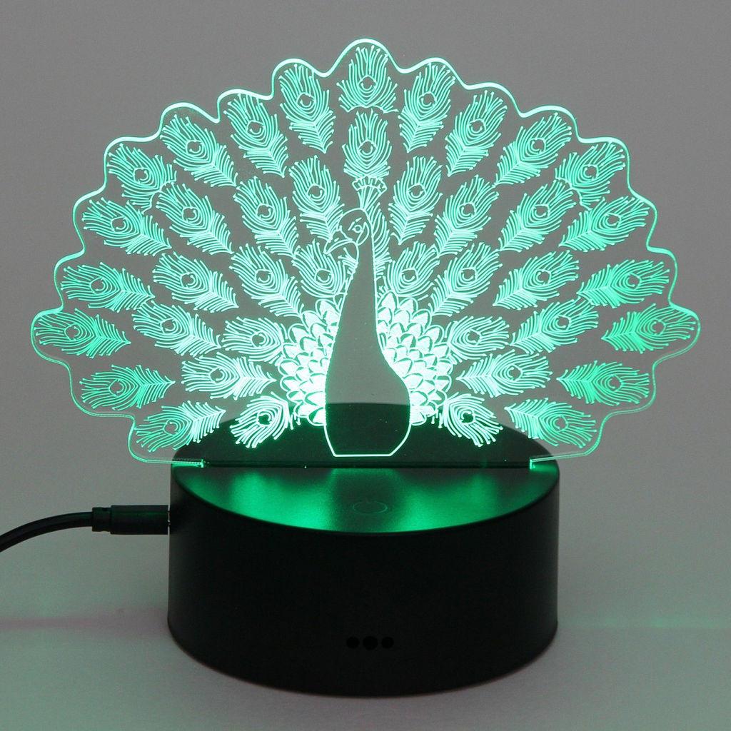 Цена за 2 шт. Светильник ночник "3D-Павлин" на пластиковой подставке, с включателем USB