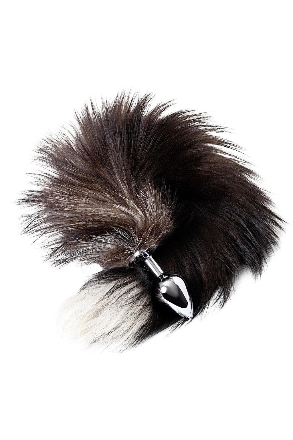Анальная втулка Metal by TOYFA с хвостом черно-бурой лисы, металл, серебряная, 45 см, 2,7 см  фото 4