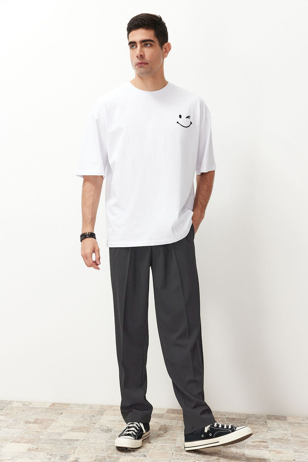 Antrasit Pileli Klasik Baggy Fit Kumas Pantolon TMNSS24PL00024
