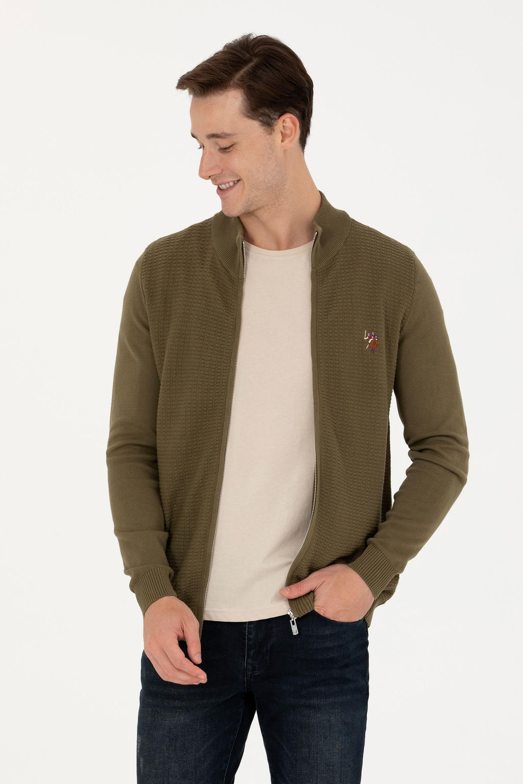 U. S. Polo Assn / Мужской базовый трикотажный кардиган цвета хаки - U.s. polo assn фото 13