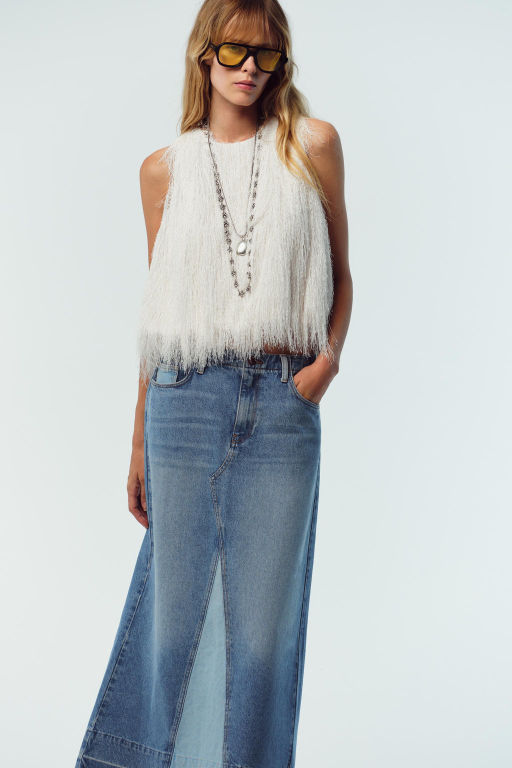 Z1975 COMBINED DENIM MIDI SKIRT