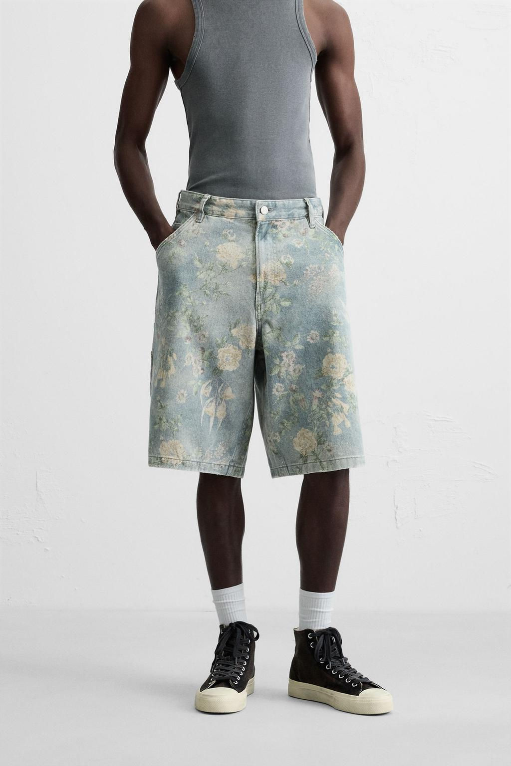 FLORAL PRINT CARPENTER POCKET BERMUDA SHORTS - Zara фото 2