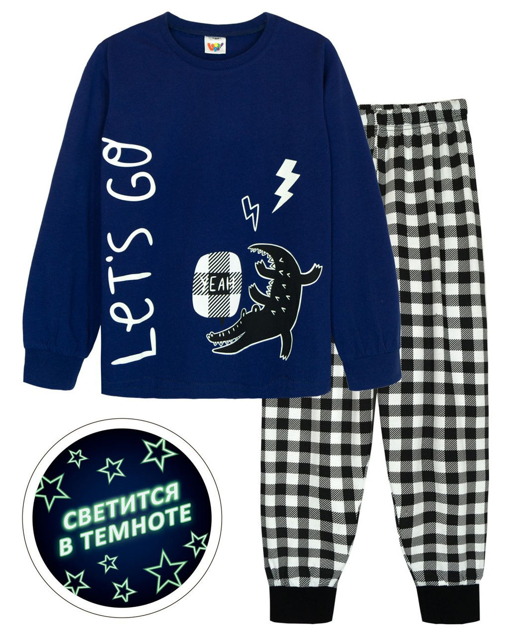 Пижама для мальчика 92228 салатовый/черная клетка 870 Lets go - Let's go фото 2