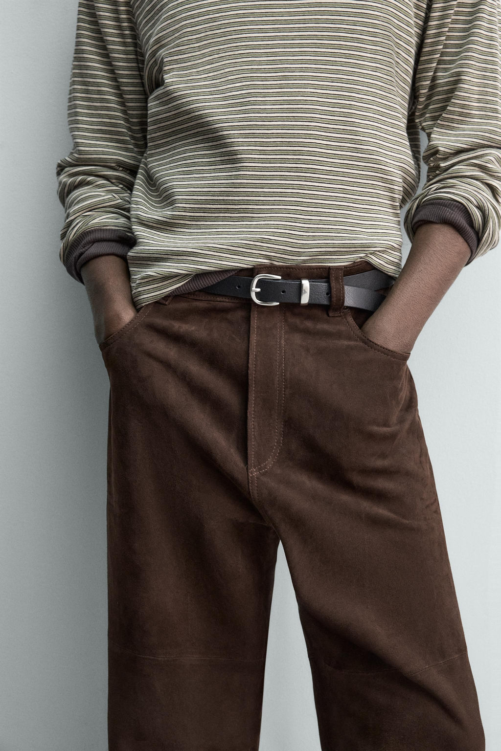 PANTAL?N STRAIGHT FIT PIEL ANTE / Marr?n oscuro - Zara фото 5