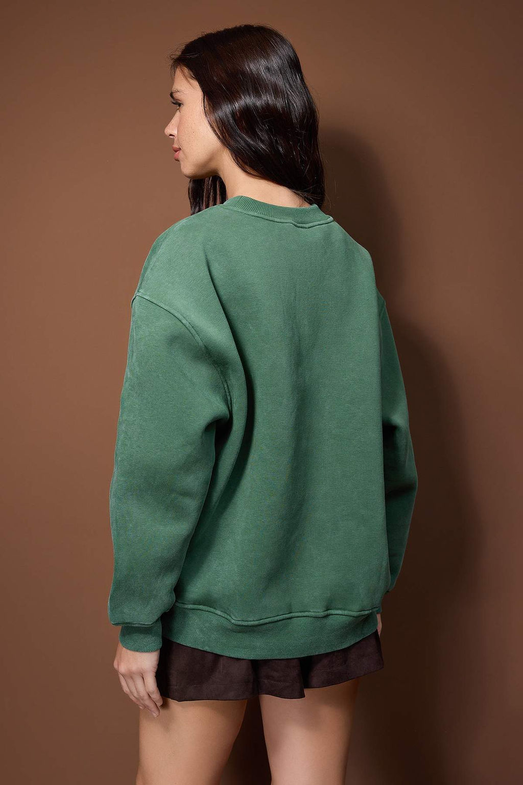 Yesil Y?kamal? Slogan Bask?l? Oversize/Genis Kal?p Kal?n Ici Polarl?Orme Sweatshirt TWOAW26SW00248 - Trendyolmilla фото 4