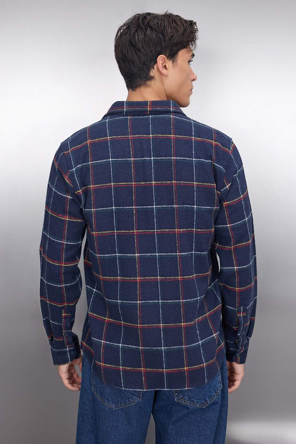 TRENDYOL MAN Lacivert Regular Fit Uzun Kollu Cift Cepli Oduncu Kareli K?sl?k Ceket Gomlek TMNAW20GO0485 - Trendyolmilla фото 4