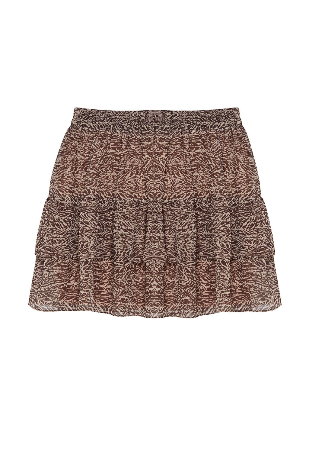 Koyu Kahverengi Astarl? Volanl? Sifon Leopar Desenli Mini Dokuma Etek TWOAW21ET0410