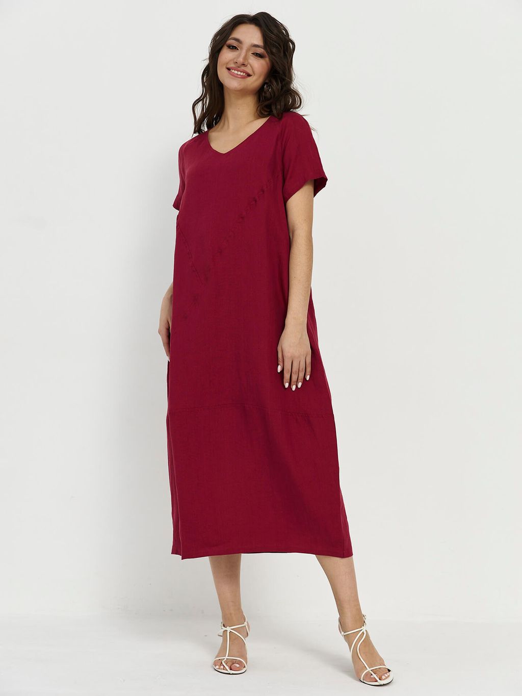 из 100% льна премиального качества. Платье Венеция бордовое - Vals фото 2