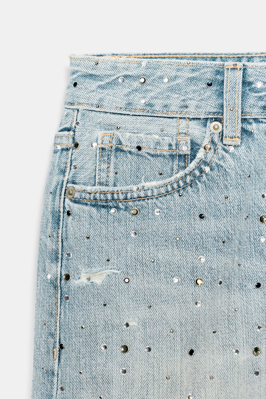 SHORTS DENIM TRF TIRO MEDIO BRILLOS / Azul claro - Zara фото 7