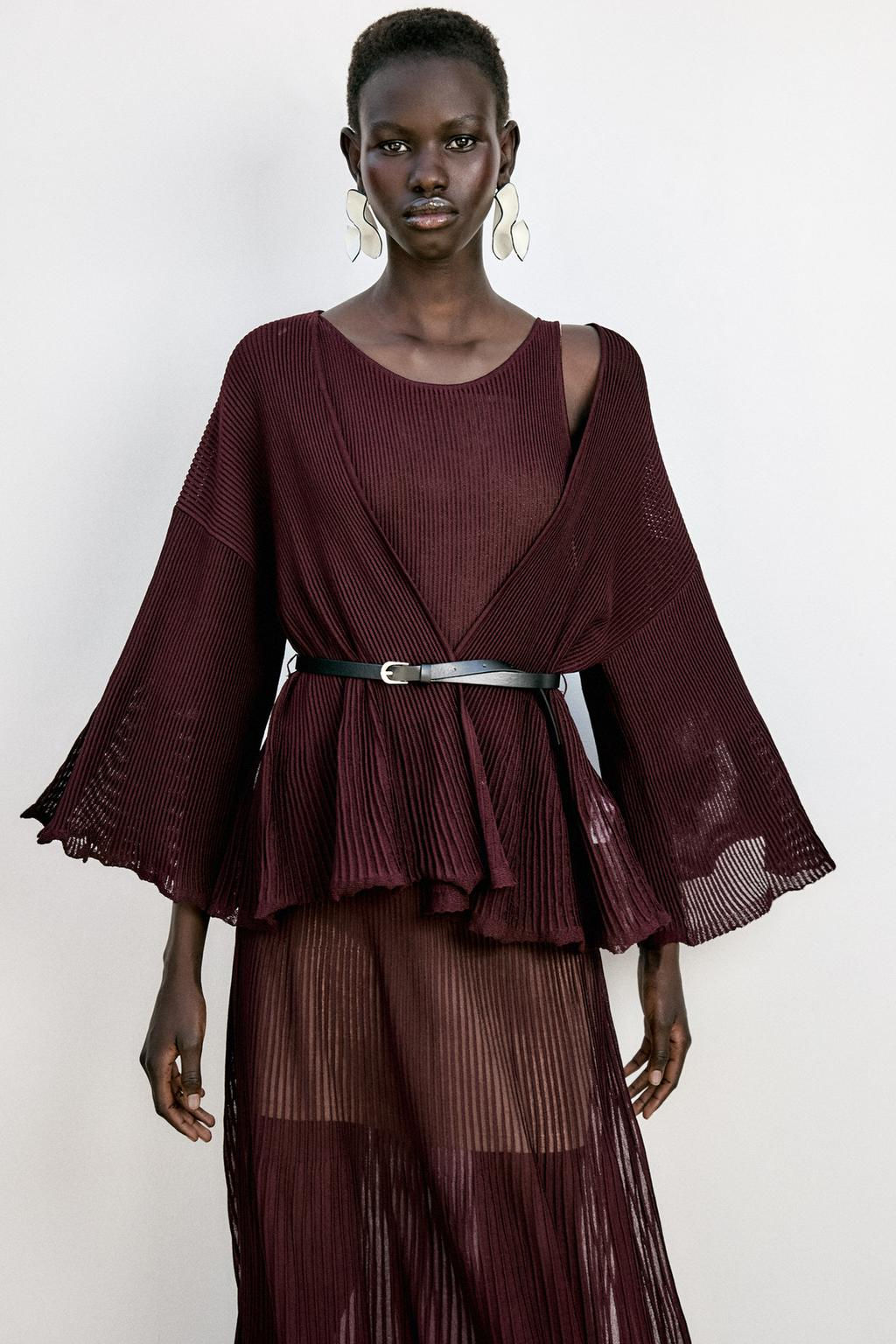 RIB KNIT CARDIGAN WITH BELT - Zara фото 2