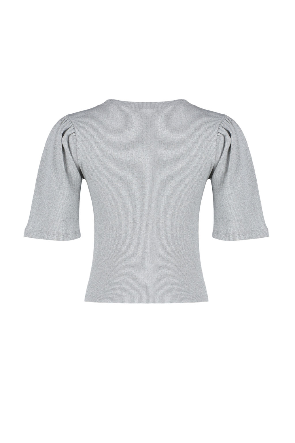 Gri Melanj Balon Kollu Bisiklet Yaka Fitilli Esnek Orme Bluz TWOSS24BZ00160