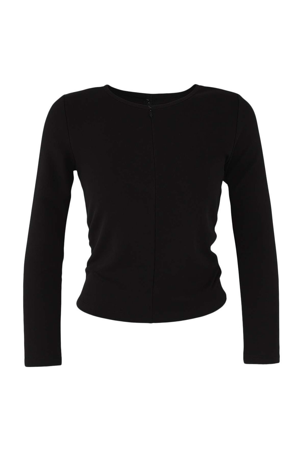 Siyah Fitted/Vucuda Oturan Cift Gorunumlu Yar?m Fermuarl? Cift Katl? Orme Bluz TWOAW26BZ00031