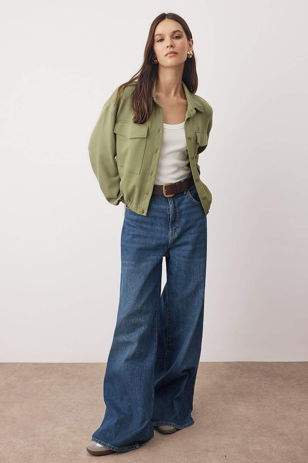 Haki Polo Yaka C?tc?tl? Relaxed/Rahat Kesim Bomber Orme Sweatshirt TWOAW26SW00036 - Trendyolmilla фото 2