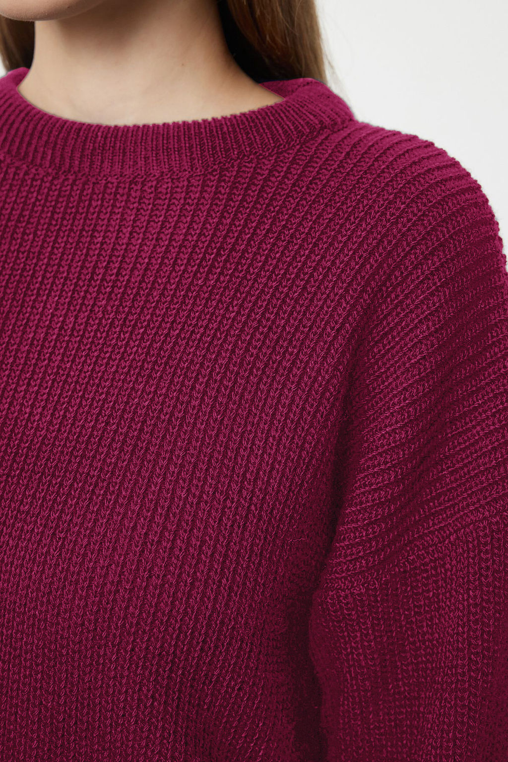 Bordo Genis Kal?p Fitilli Yumusak Dokulu Triko Kazak TWOAW25KZ00342