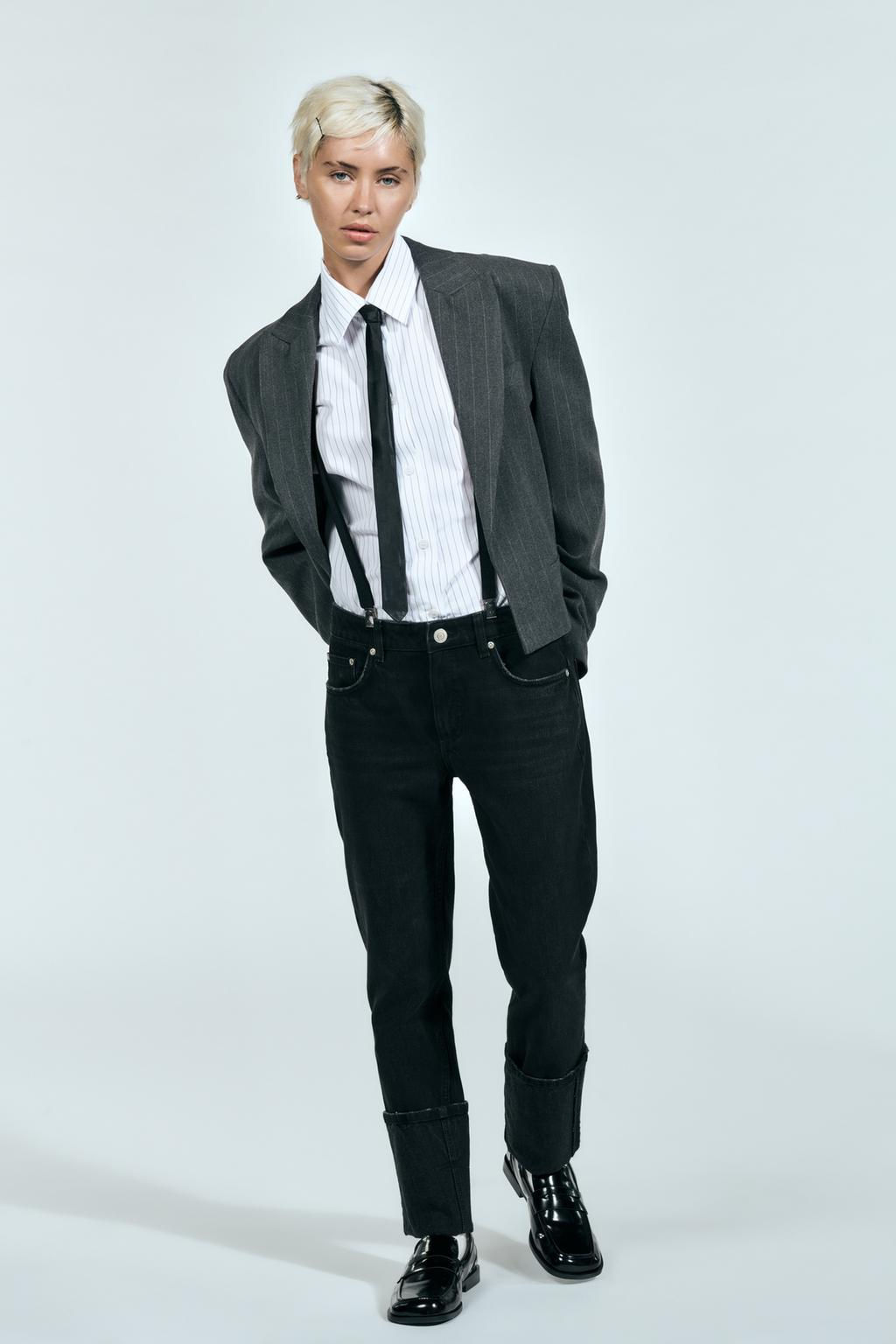 HIGH-WAIST TRF STOVE PIPE FOLDED JEANS - Zara фото 28