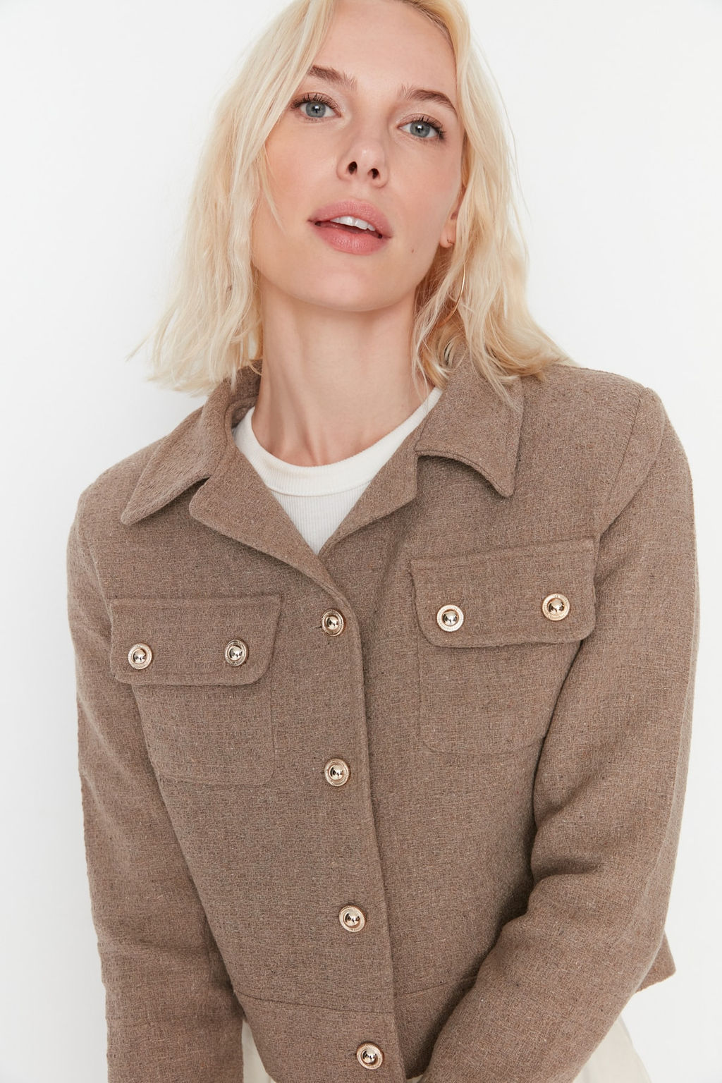 TRENDYOLMILLA Ac?k Haki Crop Dokuma Blazer Ceket TWOAW23CE00252 фото 3