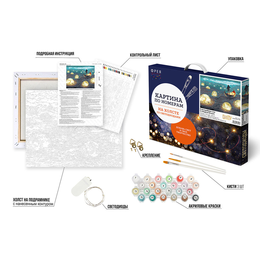 ФРЕЯ PNB/PLDD-180 Набор для раскрашивания по номерам ( со светодиодами ) 50 х 40 см В волшебном сне