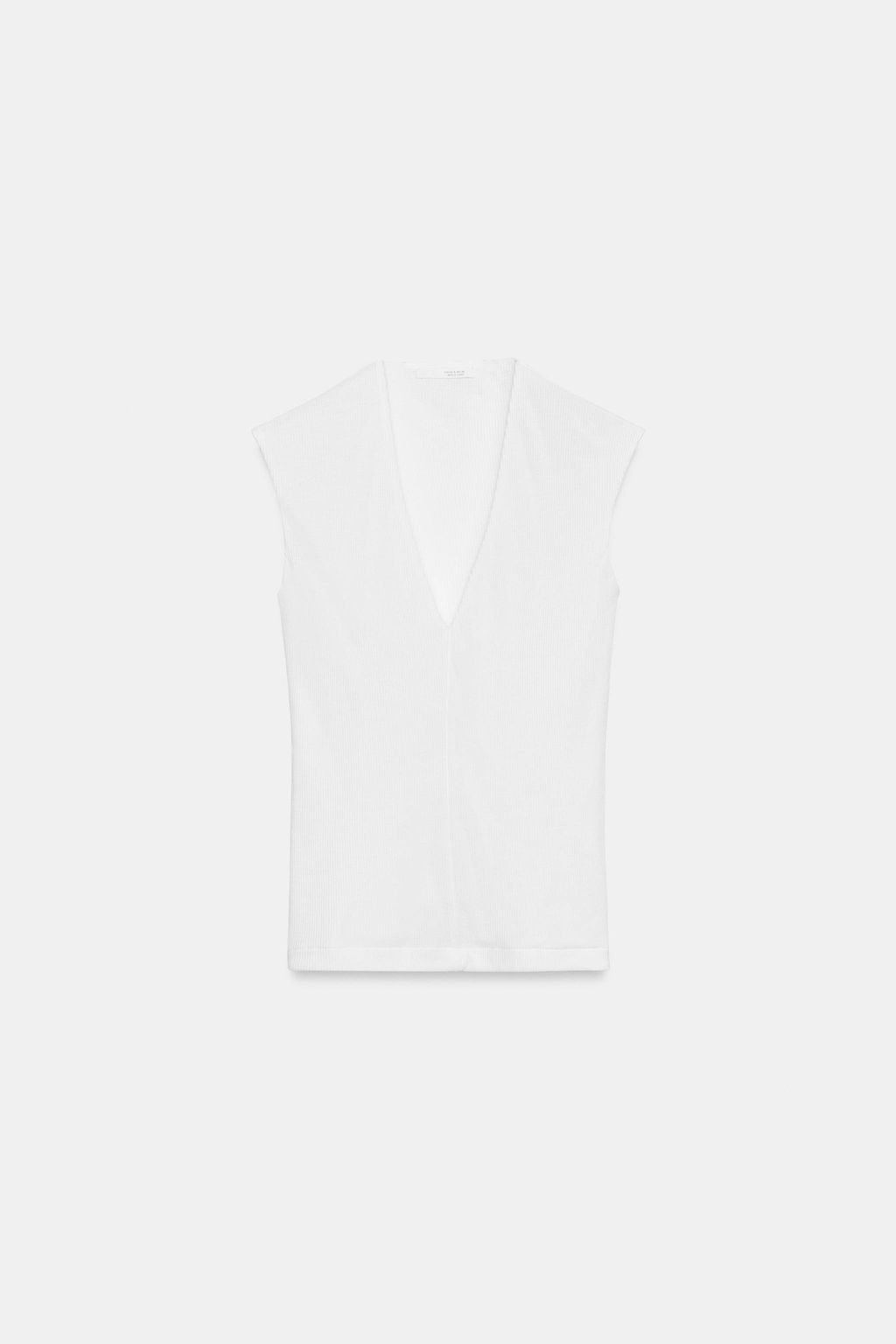CAMISETA RIB ESCOTE PICO / Blanco - Zara фото 4