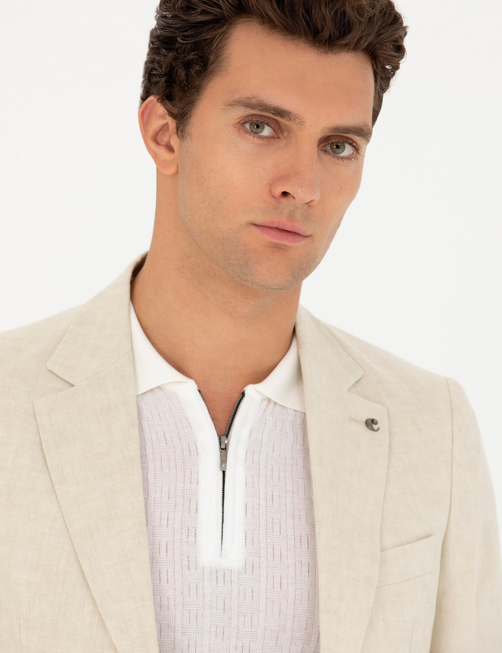 Бежевая льняная куртка приталенного кроя - Cacharel фото 2