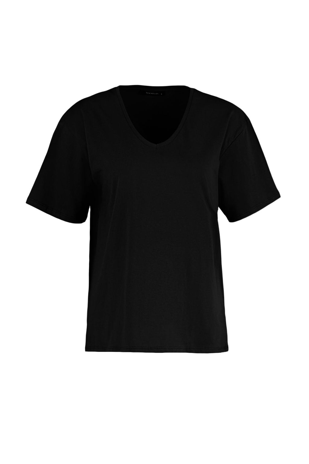 Siyah %100 Pamuk Boyfriend V Yaka Orme T-Shirt TWOSS23TS00003