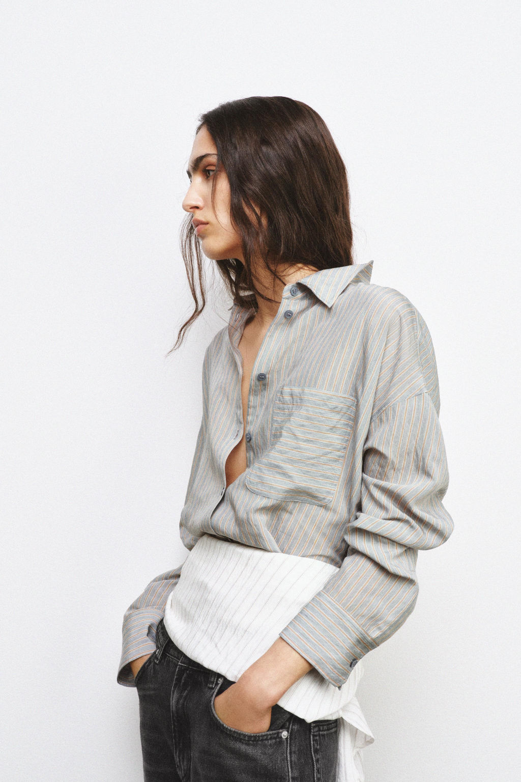ZW COLLECTION STRIPED FLOWING SHIRT - Zara фото 4