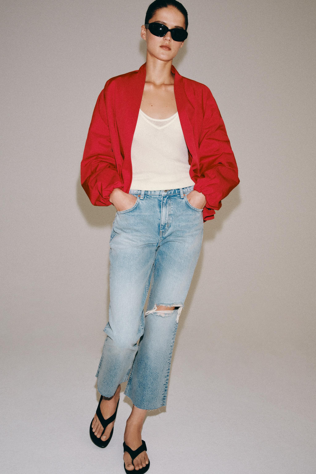 JEANS ZW COLLECTION RELAXED BOOTCUT TIRO MEDIO CROPPED / Azul claro - Zara фото 5