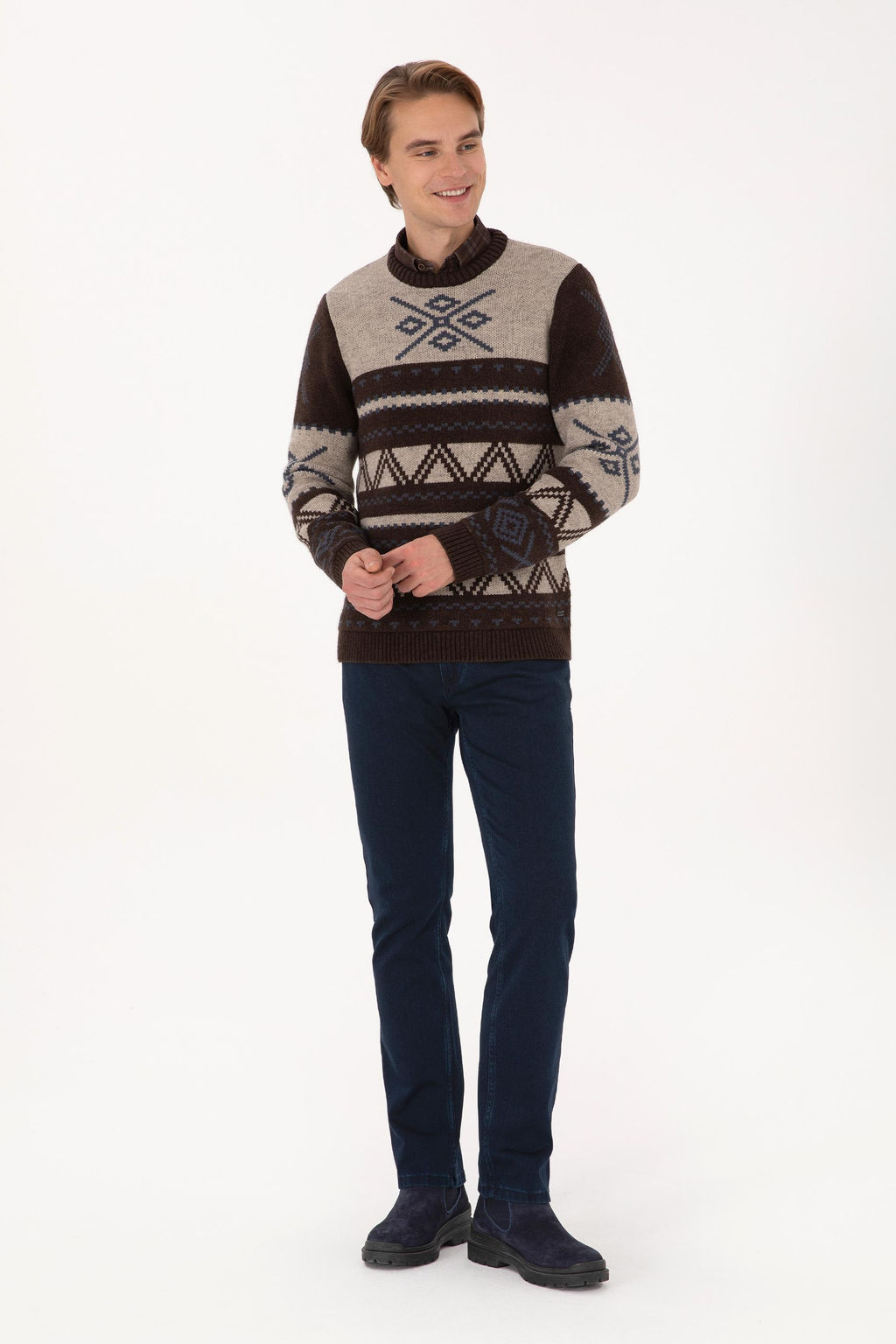 Erkek Comfort Fit Bisiklet Yaka Kahverengi Kazak - U.s. polo assn фото 4