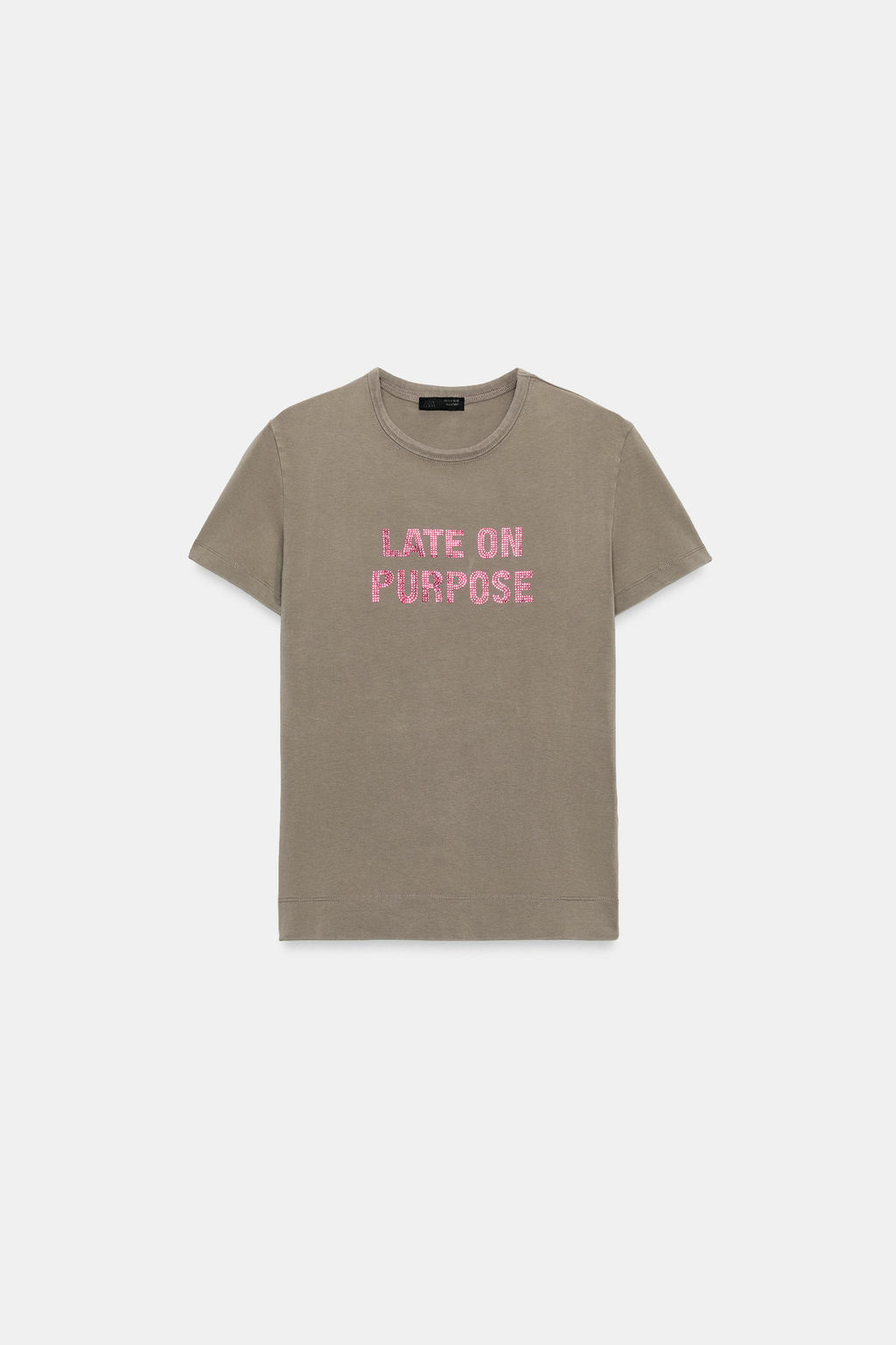 CAMISETA LAVADA TEXTO BRILLOS / Khaki - Zara фото 4
