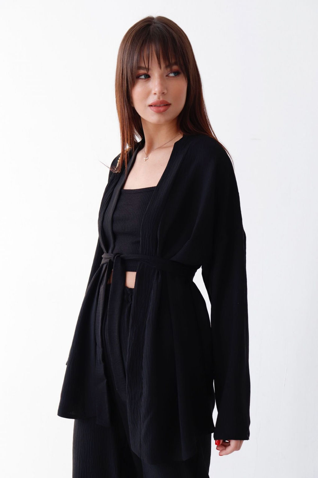 9192 Костюм из кимоно и брюк-палаццо чёрный - Martichelli фото 13