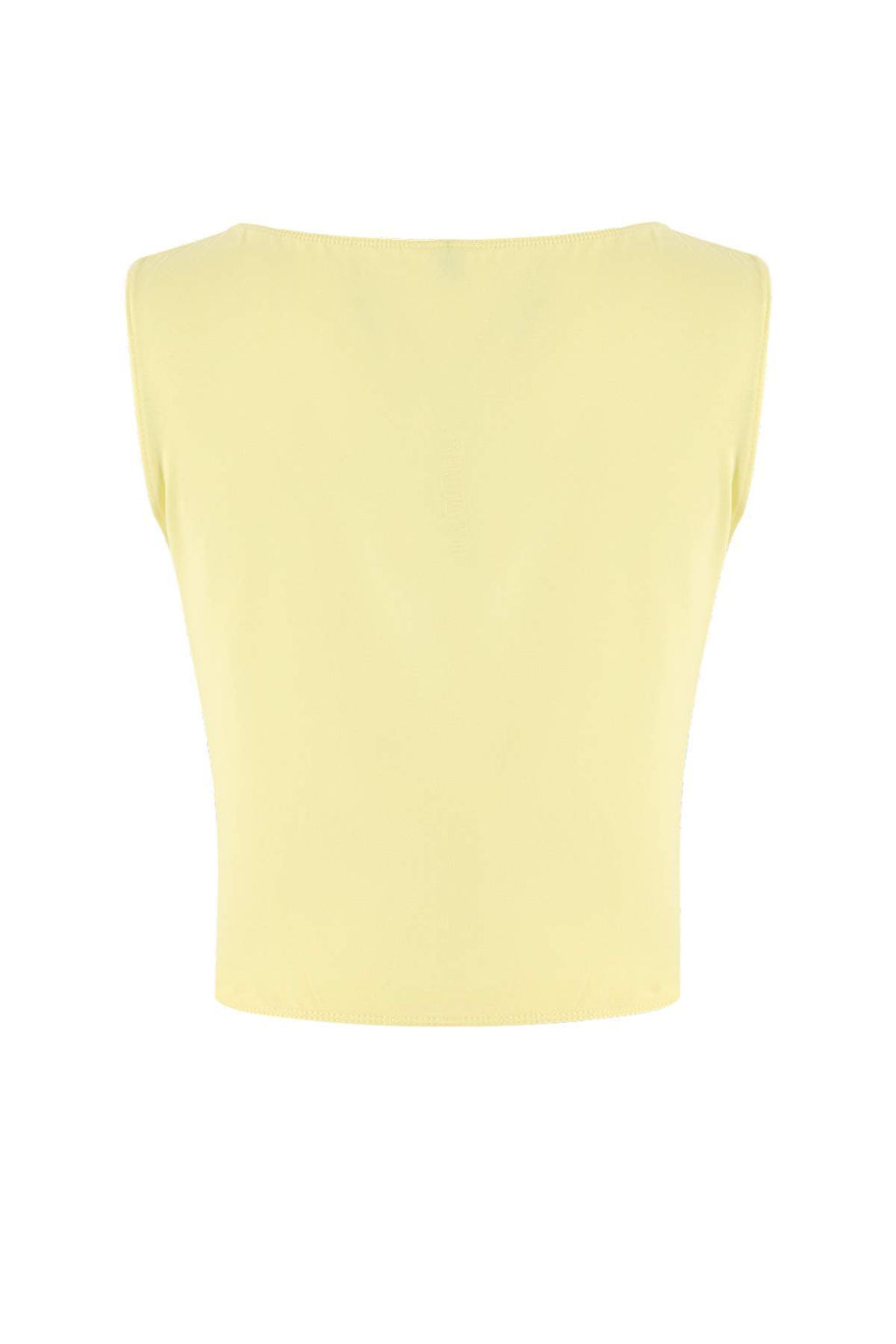 Teen Ac?k Sar? Fitted/Vucuda Oturan Kay?k Yaka Kolsuz Crop Pamuklu Esnek Orme Bluz TWOSS26BZ00035