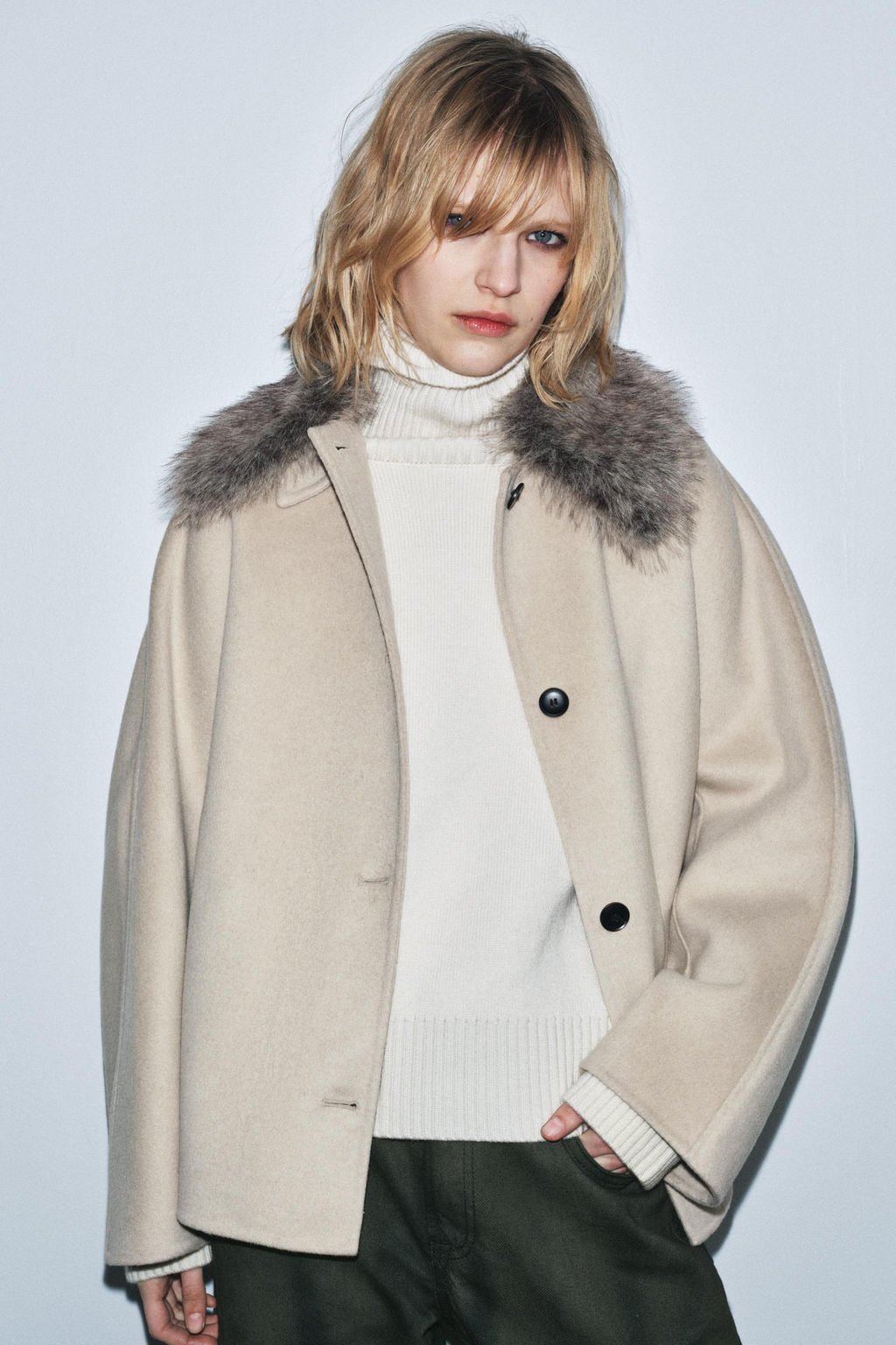 WOOL BLEND JACKET WITH FAUX FUR COLLAR ZW COLLECTION - Zara фото 2