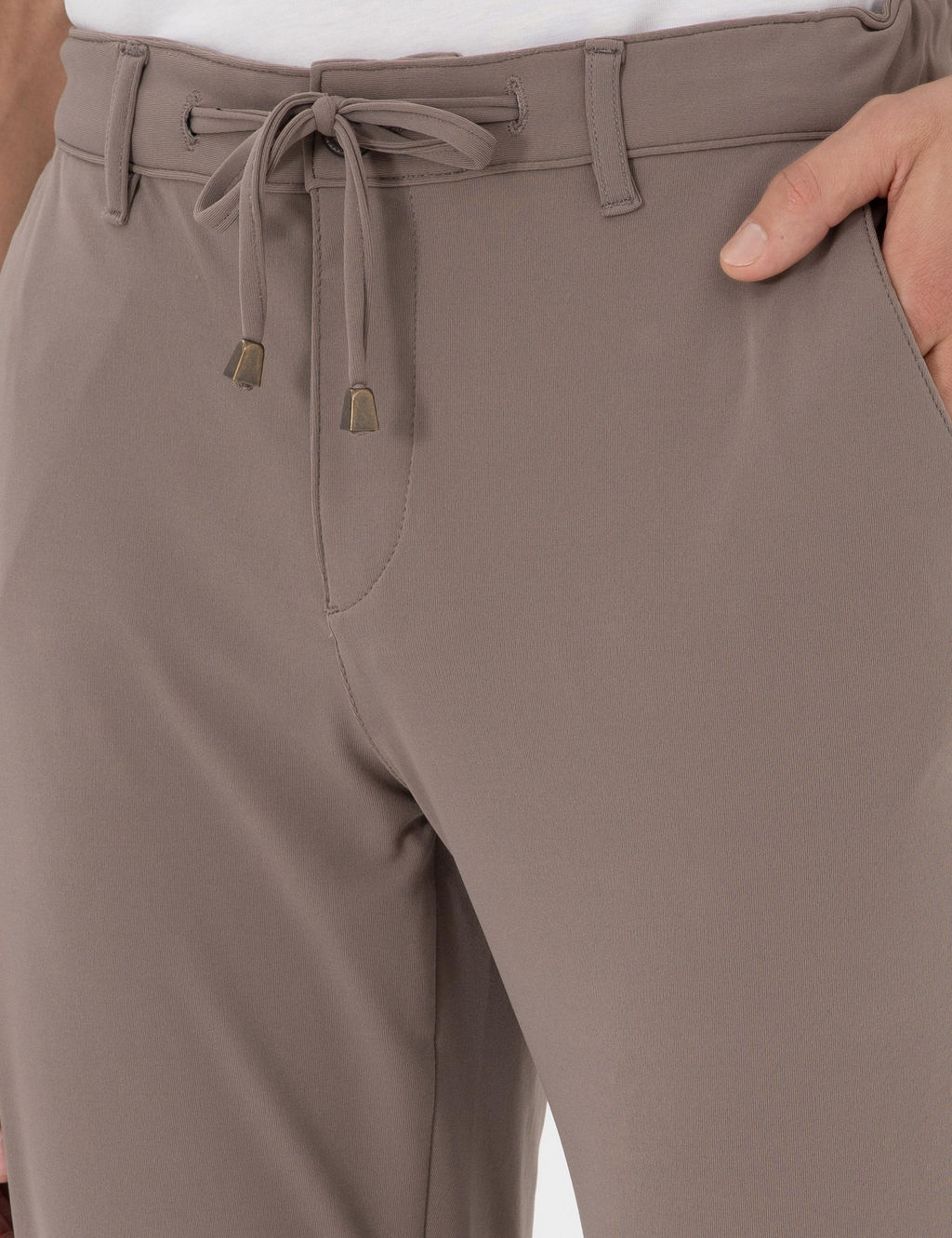 Bej Slim Fit Esnek Jogger Kanvas Pantolon
