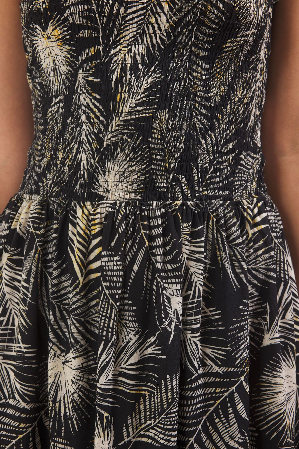 TRENDYOLMILLA Sar? Tropikal Etegi Belden Ac?lan Gipeli Midi Dokuma Elbise TWOSS25EL00579 фото 7